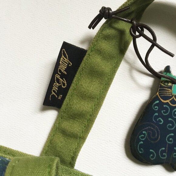 Laurel Burch Cat Blue Green & Yellow Small Mini Handbag Tote Bag & Charm - Picture 4 of 8